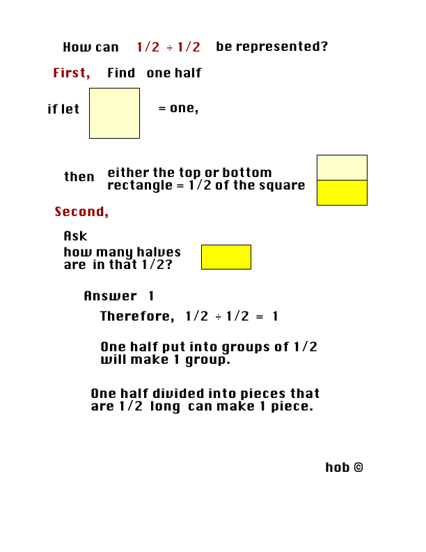 half divided by half shown with squares