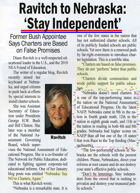 Ravitch on Public Money for Private Schools in Nebraska