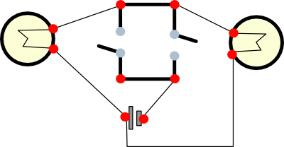 Circuit puzzle with two switches and bulbs