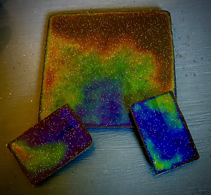 Thermochromic sheet heated a bit