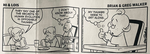 Hi & Lois comic on Opposable thumbs